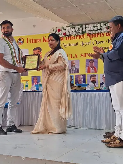 A proud moment for me, receiving a felicitation at the Uttara Kannada District Sports & National Level Open Karate Championship for the academy's contribution to the sport.
