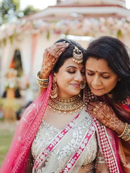 A mother's blessing. A tender and emotional moment between the bride and her mother on the wedding day.