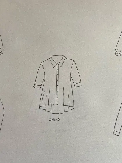 Duplicate of 49. More examples of top designs, such as gypsy, blouse, swing, fitted wrap, and peplum styles.
