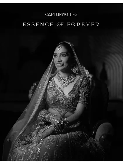 A powerful black and white portrait of the bride, capturing the essence of forever. The dramatic lighting emphasizes her strength and beauty.