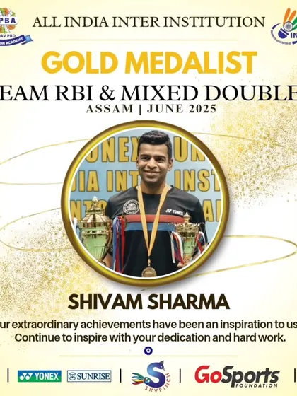 Shivam Sharma of RBI winning Gold in both the Team event and Individual Mixed Doubles at the All India Inter Institutional tournament.