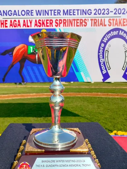The H.B. Gundappa Gowda Memorial Trophy, a classic silver cup with an ornate design.