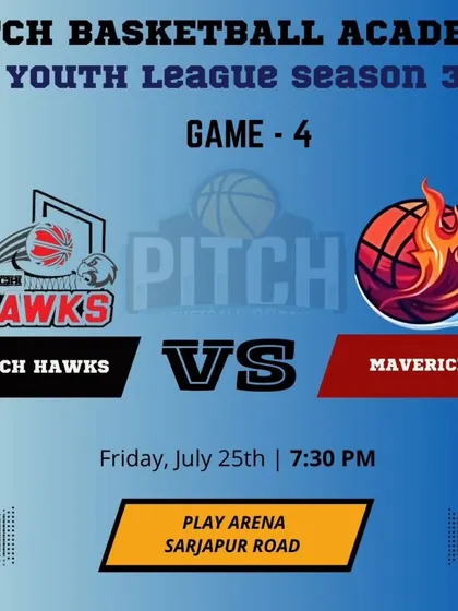 The announcement for a Friday fire clash between two giants, the undefeated Pitch Hawks and the fierce Mavericks in Game 4.