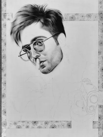 The 90-hour process behind my photorealistic pencil drawing of Harrdy Sandhu. Notice the detail in the sunglasses reflection and the texture of the shirt.