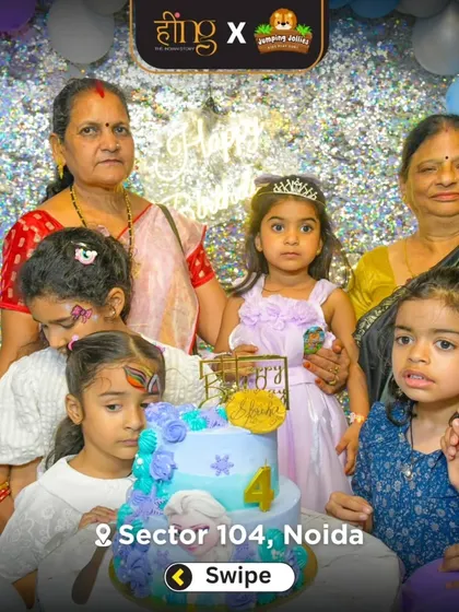 The birthday girl, dressed as a princess, surrounded by her friends and family for the cake cutting. These are the group moments that everyone will remember.