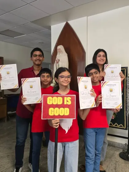 Another group of our talented performers celebrating after their "God is Good" prayer song performance. We are so proud of their dedication to spreading positivity through music.