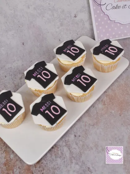 Another shot of the Messi-themed cupcakes. These are great for celebrating a favorite player or team and can be customized with any name and number.