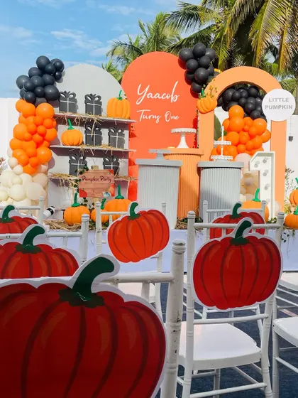 A cute "Little Pumpkin" themed first birthday party, perfect for an autumn celebration. The orange, black, and white color scheme is both festive and stylish.