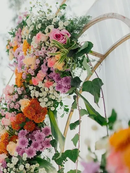 Another angle of the vibrant floral arrangement, showing the beautiful textures and colors up close.