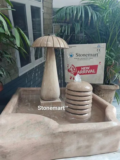 The mushroom fountain is designed to be a centerpiece for a Zen garden or a calming addition to an indoor space.