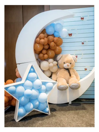 A duplicate image of the adorable teddy bear on the moon prop.
