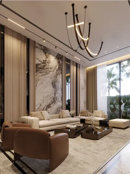 Designed with intention and proportion, this seating area reflects the art of spatial harmony. The composition of furniture, neutral tones, and layered materials cultivates an inviting environment that feels grounded, elegant, and effortlessly luxurious.