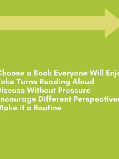 Here are a few simple tips for family reading time: choose a book everyone enjoys, take turns reading, discuss without pressure, and most importantly, make it a routine.