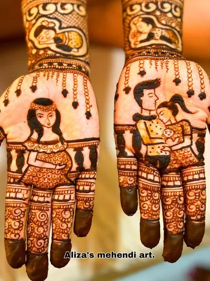 A close-up of the palm portraits from the baby shower design, showing the love and anticipation.