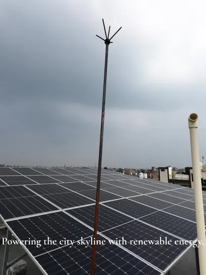 A view of the 20 kW rooftop solar array at Jivaasha Neo Hospital, complete with a lightning arrester for enhanced safety and system protection.