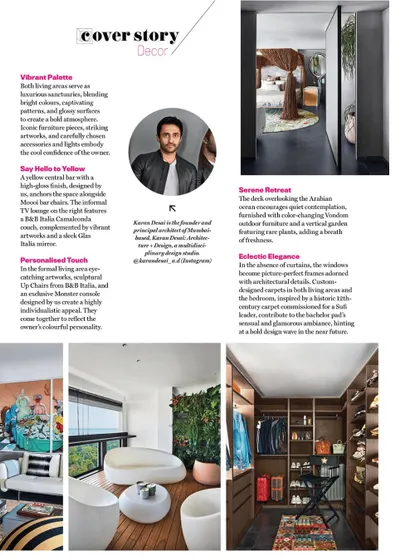 The cover story in India Today HOME, detailing the design elements of Project 86, from the vibrant palette to the personalized touches and eclectic elegance.