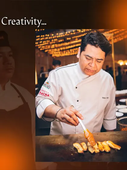 A collage featuring me, Chef Vikas, at a live grill station.