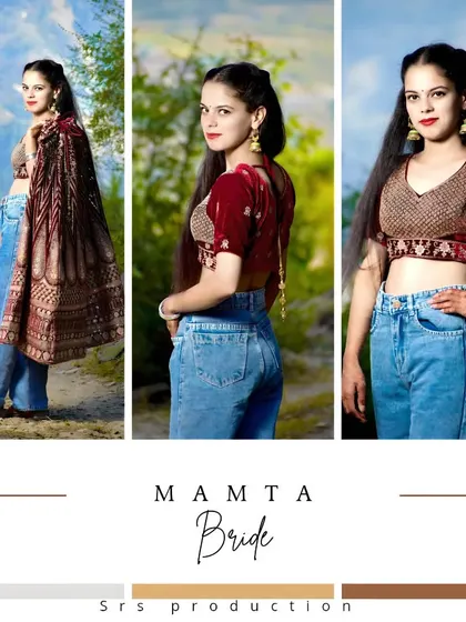 A modern bridal collage, blending traditional wear with a casual denim look. This shows the versatility of a bridal shoot, capturing different facets of the bride's personality.