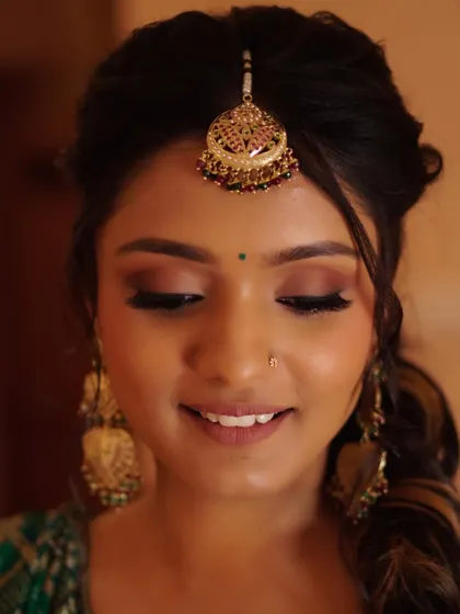 More glimpses into the vibrant and earthy makeup styles perfect for Mehendi celebrations, showing different angles and happy moments.