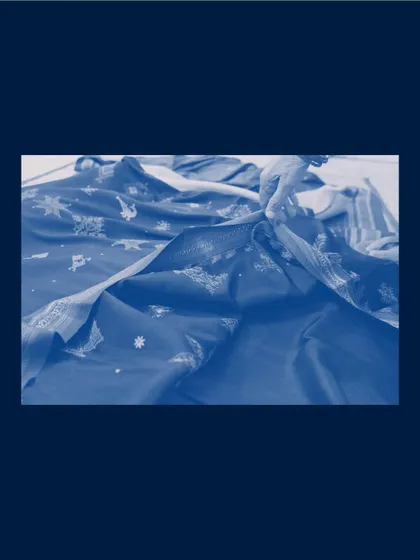 Another stunning cyanotype on fabric from the "Inheritance" show, highlighting the versatility of the alternative process.