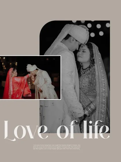 Love of my life. A beautiful and artistic collage that blends a tender moment in black and white with a colored shot of the groom kissing the bride's hand.