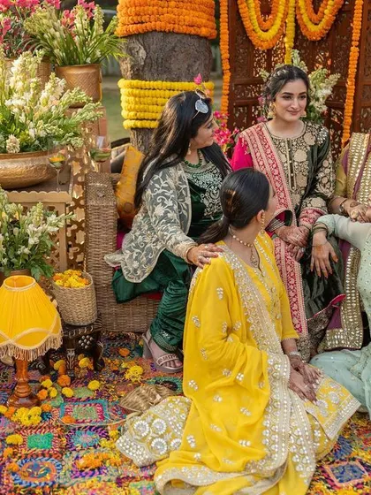The bride and her squad, posing for a lovely group portrait in the beautiful winter light.