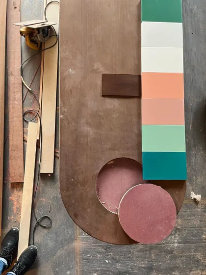 Selection day is always exciting. Here's a palette of wood finishes and paint colors we're considering for a project. We've found that it's often best to trust our first instincts.