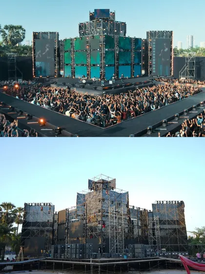 A duplicate of image 68, showing the before and after of the Saiyaara concert stage.