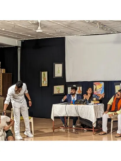 The energy and chaos of a comedic scene from FLUXONIC. Our theatre club gives students a chance to experiment with different genres, including comedy.
