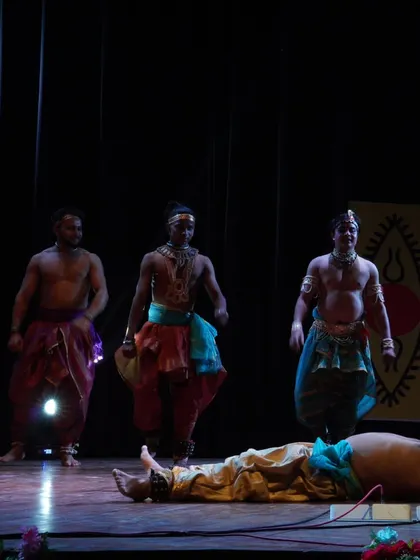 The concluding scene of a dramatic Chhau piece, where one warrior lies defeated. My choreography uses storytelling to depict epic battles and mythological events.