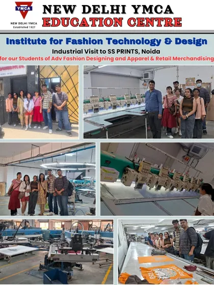 A collage from our industrial visit to SS Prints, Noida, showing students observing large-scale digital and computer embroidery machines.
