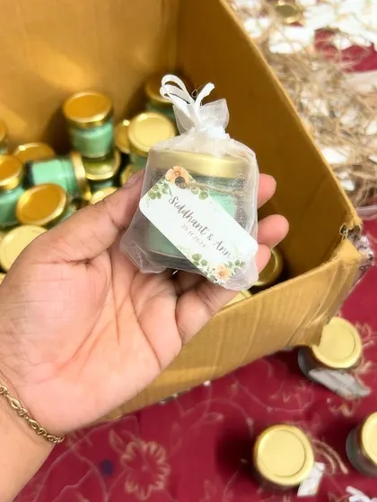 Another color option for the same wedding order, this time in a lovely mint green. I can pour candles in any color to perfectly match your event's theme.