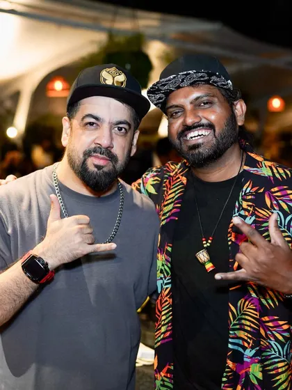 Posing with my friend and percussionist, Deep. We always bring the energy, no matter the theme.