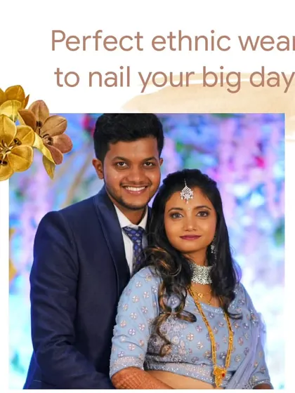 A classic and elegant pairing. The groom's navy blue suit complements the bride's soft blue embroidered lehenga, making them look perfect together for their big day.