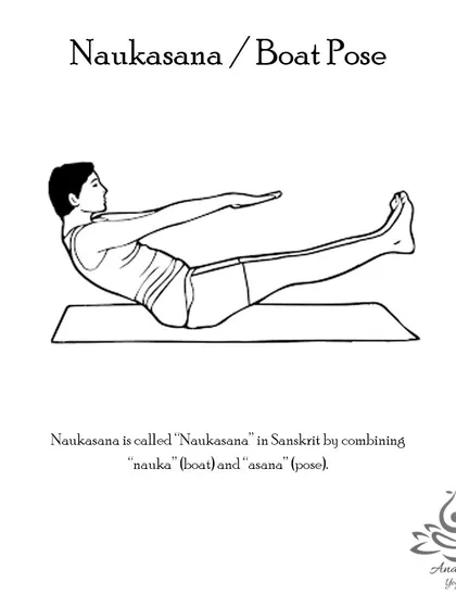 Naukasana (Boat Pose) is a core-strengthening posture that tones the abdominal muscles, improves digestion, and strengthens the back and hip flexors.