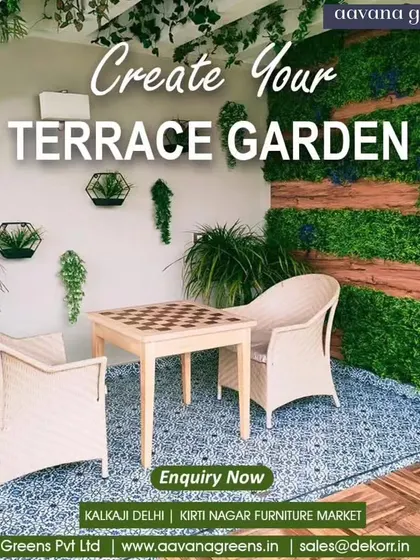 Your terrace can be your private garden. Here, we designed a cozy seating area using a combination of patterned flooring, artificial plants, and a beautiful green wall to create a perfect escape.