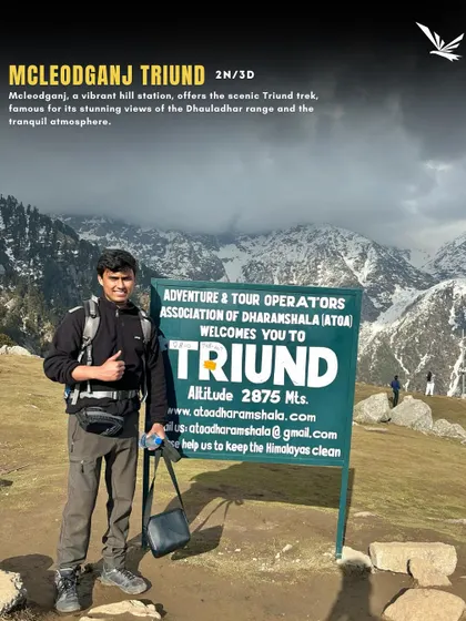 A solo traveler at the start of the Triund trek. Mcleodganj is famous for its stunning views of the Dhauladhar range and its tranquil atmosphere, making it a perfect weekend escape.