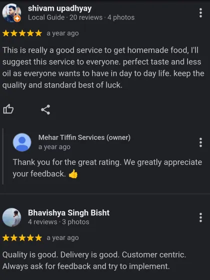 It's great to see multiple positive reviews together. We are happy that our customers find our service reliable, tasty, and customer-centric.