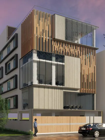 A duplicate image of the perspective view of the Global Estates building.