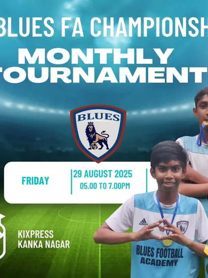 An announcement for the Blues FA Championship Monthly Tournament. We host regular events to ensure teams have consistent opportunities to compete.