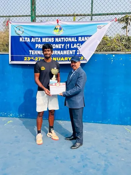 Our player Oges receiving his runner up trophy at the same Meghalaya tournament.
