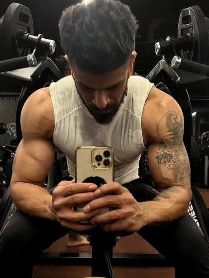 A healthy body and a healthy mind create a happy life. Taking a moment to reflect after a solid workout at the gym.