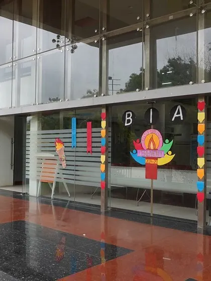 The school entrance is decorated for the Investiture Ceremony, a day where we formally entrust our students with roles of responsibility.