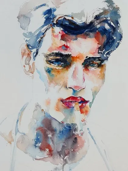 An older watercolor portrait from when I used to sign my work 'Abhi'. It shows my long-standing passion for capturing expression and mood with the fluid and unpredictable nature of watercolor.