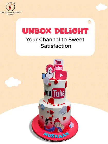 A cake for a future YouTube star. This multi-tiered creation features the YouTube logo, like buttons, and other social media icons, celebrating a passion for content creation.