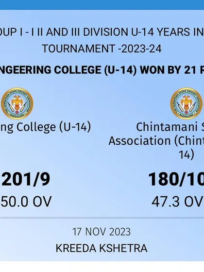 The official scorecard from our U-14 team's 21-run victory in the KSCA Inter-Club Tournament. A hard-fought win built on solid teamwork.