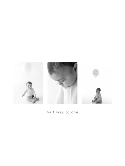 A beautiful triptych that tells the story of a six month milestone session. It combines a full body shot, an artistic detail shot, and a playful wide shot into one cohesive memory.
