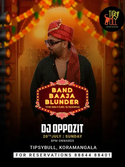 The official poster for 'Band Baaja Blunder'. This unique event concept shows how I can create a themed party experience, perfect for sangeets or fun private gatherings.