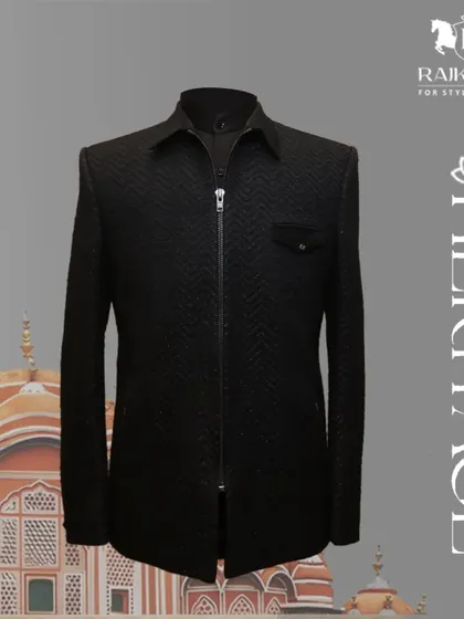 A graphic highlighting a modern black bomber jacket with a textured, quilted design. This is my take on heritage, offering a stylish fusion piece for a contemporary wardrobe.