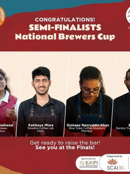 A proud moment for us. This graphic congratulates me, Binny Varghese, for making it to the semi-finals of the National Brewers Cup.